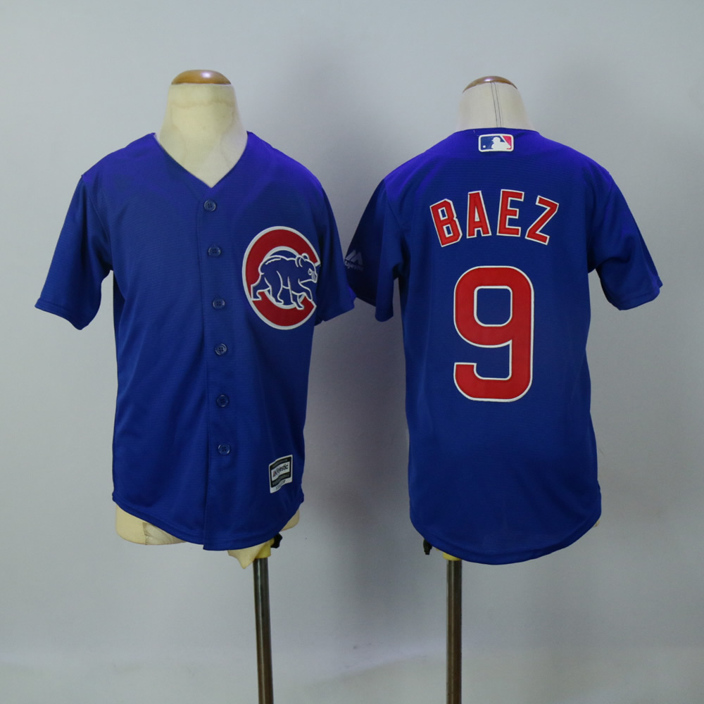 Youth Chicago Cubs 9 Baez Blue MLB Jerseys